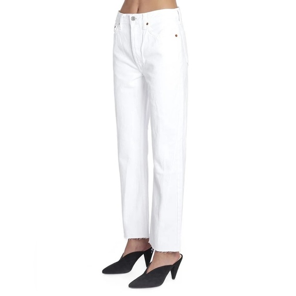 RE/DONE High-Rise Stove Pipe Raw-Edge Cropped Jean, White - Picture 2 of 8